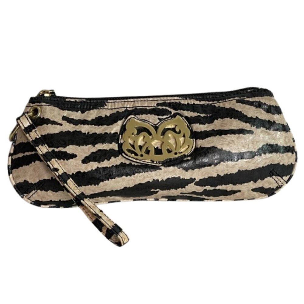 Carlos Santana Zebra Print Wristlet Clutch Animal Print Gold Accent - Picture 4 of 12